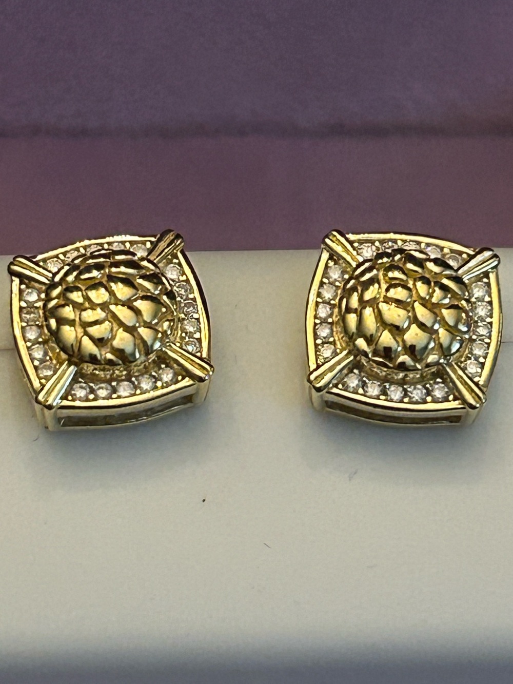 Gold over 925 Sterling Silver 3-D Dome Stud Earrings w/1.50CTW Moissanite Halo